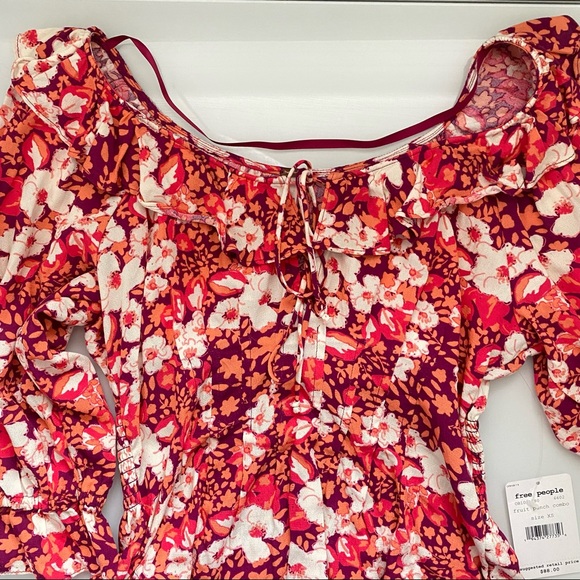 NWT Free People Sweet Memories Pink Multi Floral Print Ruffled Puff Sleeve Top - Picture 8 of 11